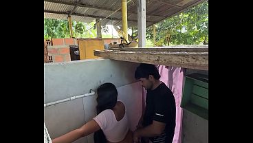 Hot stepsister calls husband's cousin from the bathroom to have sex with her