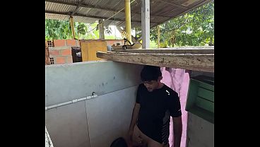 Hot stepsister calls husband's cousin from the bathroom to have sex with her