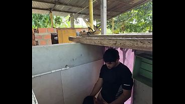 Hot stepsister calls husband's cousin from the bathroom to have sex with her
