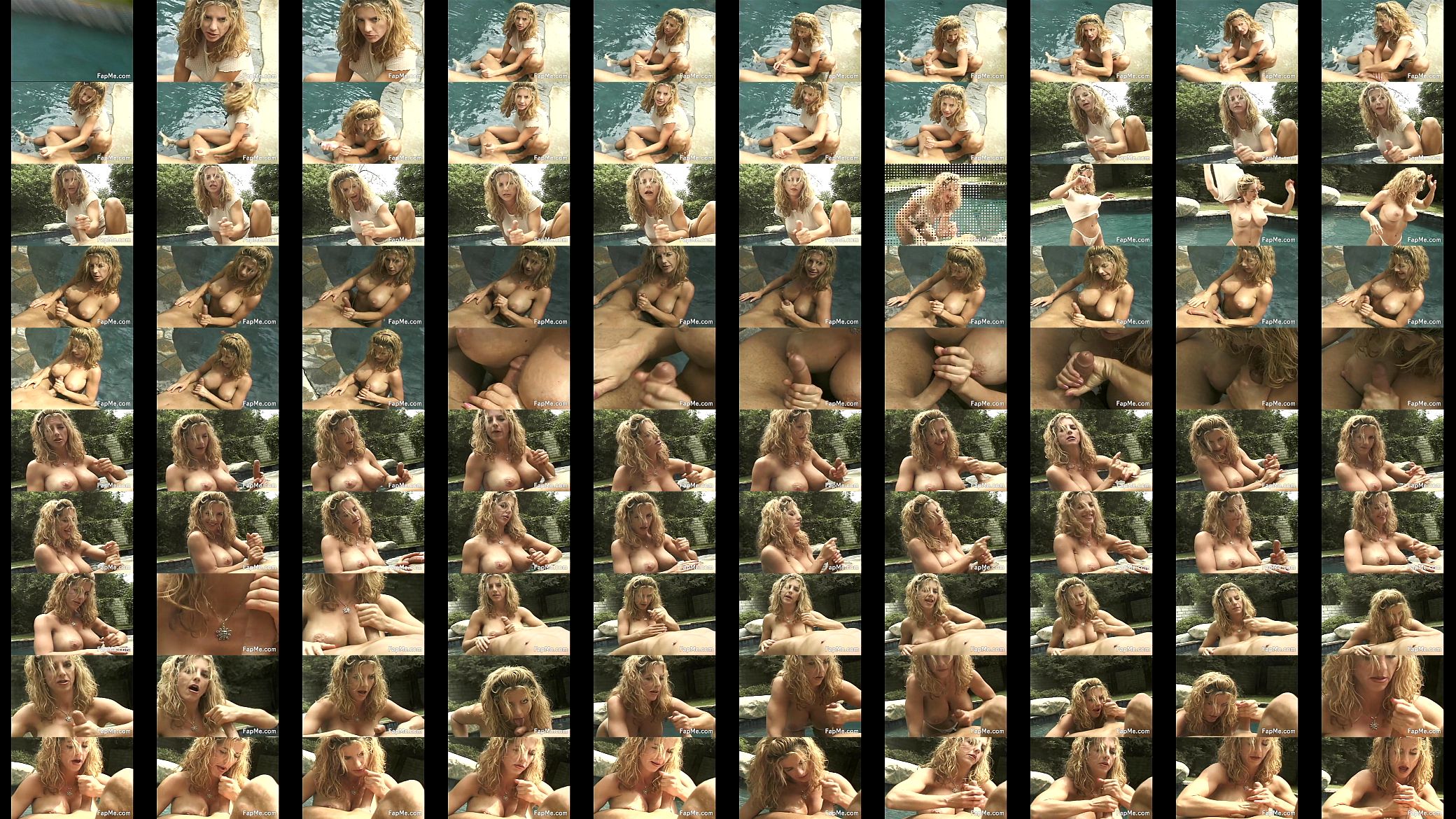 Busty girl strokes a cock by the pool 预览图