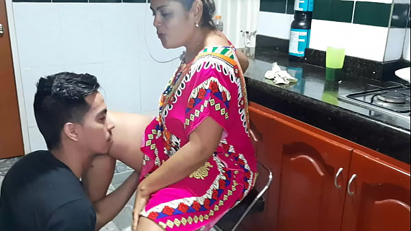 Tasting my stepmother's rich pussy in the kitchen