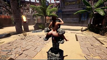 Lara Croft didn't expect that she would suddenly sit on this huge stone penis statue