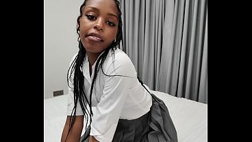Grapes up her ass once again - blowjob by ebony girl and facial