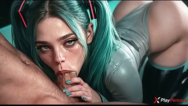 俺はこのイカれた青髪の人形、初音ミクからコンサート衣装を引き剥がし、床に自分のチンコを深く突き刺して彼女を欲情で泣かせた [AI]