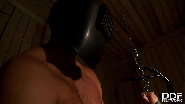 Blind-folded Athina gets her tight asshole stretched wide on love swing