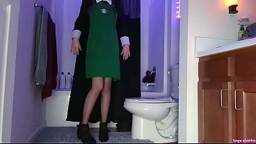 Starbucks Wednesday Addams in Fishnets AND Wednesday Addams in Leggings & Boots Peeing [Voyeur] Sage Eldritch