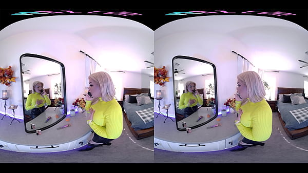 Busty blonde gets off with her toy in VR