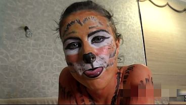 Babe in Tigress Bodypainting Blowjob and Doggy Fucking - Amateur