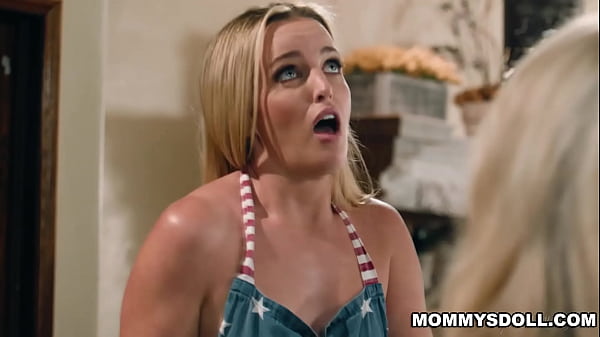 Stepmom Charlie Forde and her stepdaughter Sophia Burns having passionate sex in the kitchen and over the couch