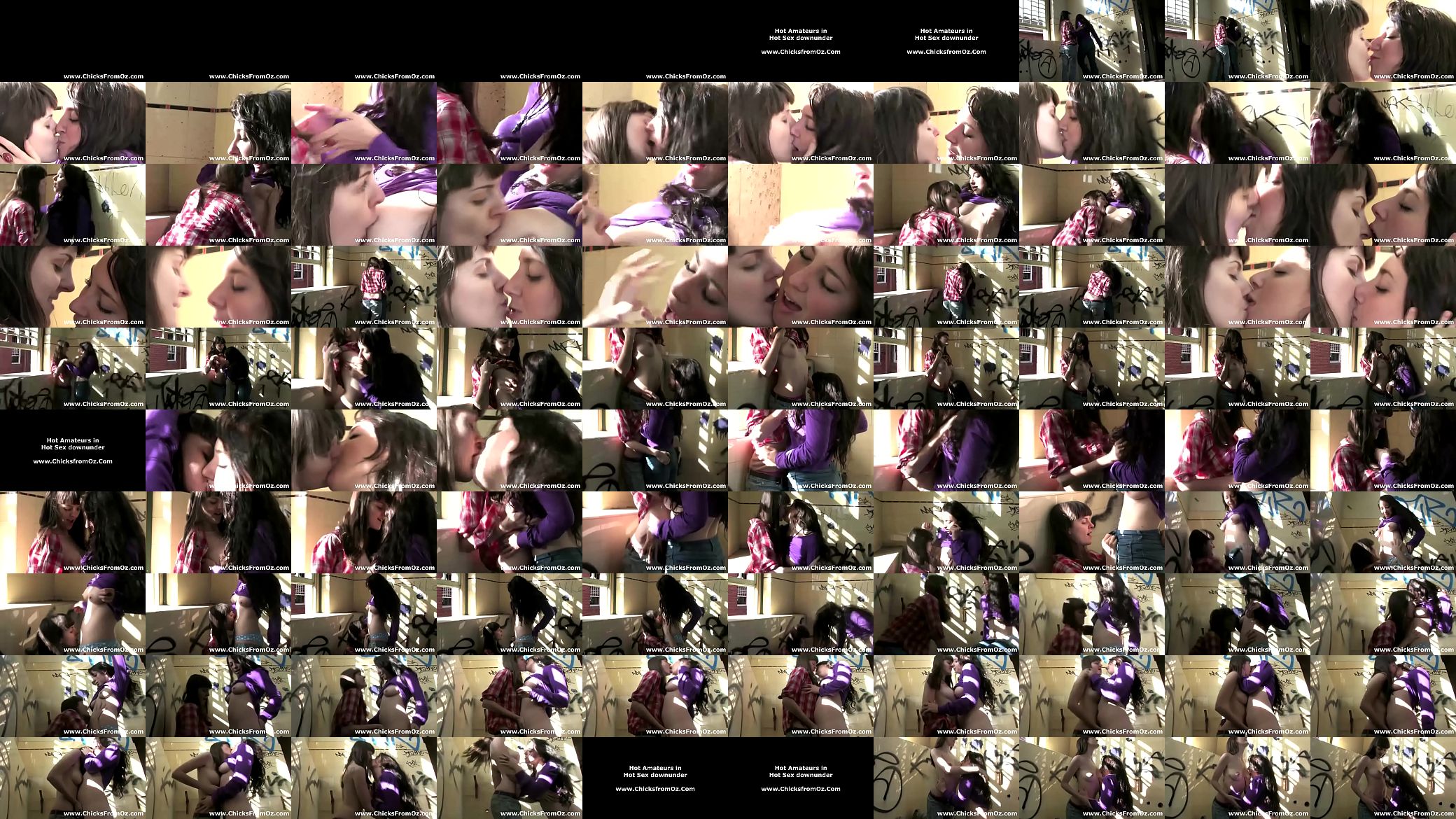 Two Australian lesbians with long hair kissing and stripping 预览图