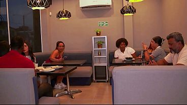 Exhibitionist milf has sex with her husband in front of everyone in a restaurant