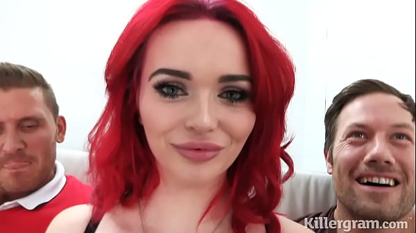 Sexy big boobs babe Jasmine James gets a double creampie from two hung studs