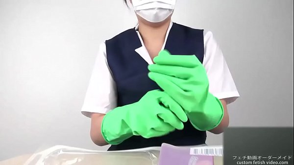 Handjob with latex gloves