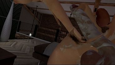Couch sex while covered in cum (VR game Capt. Hardcore)