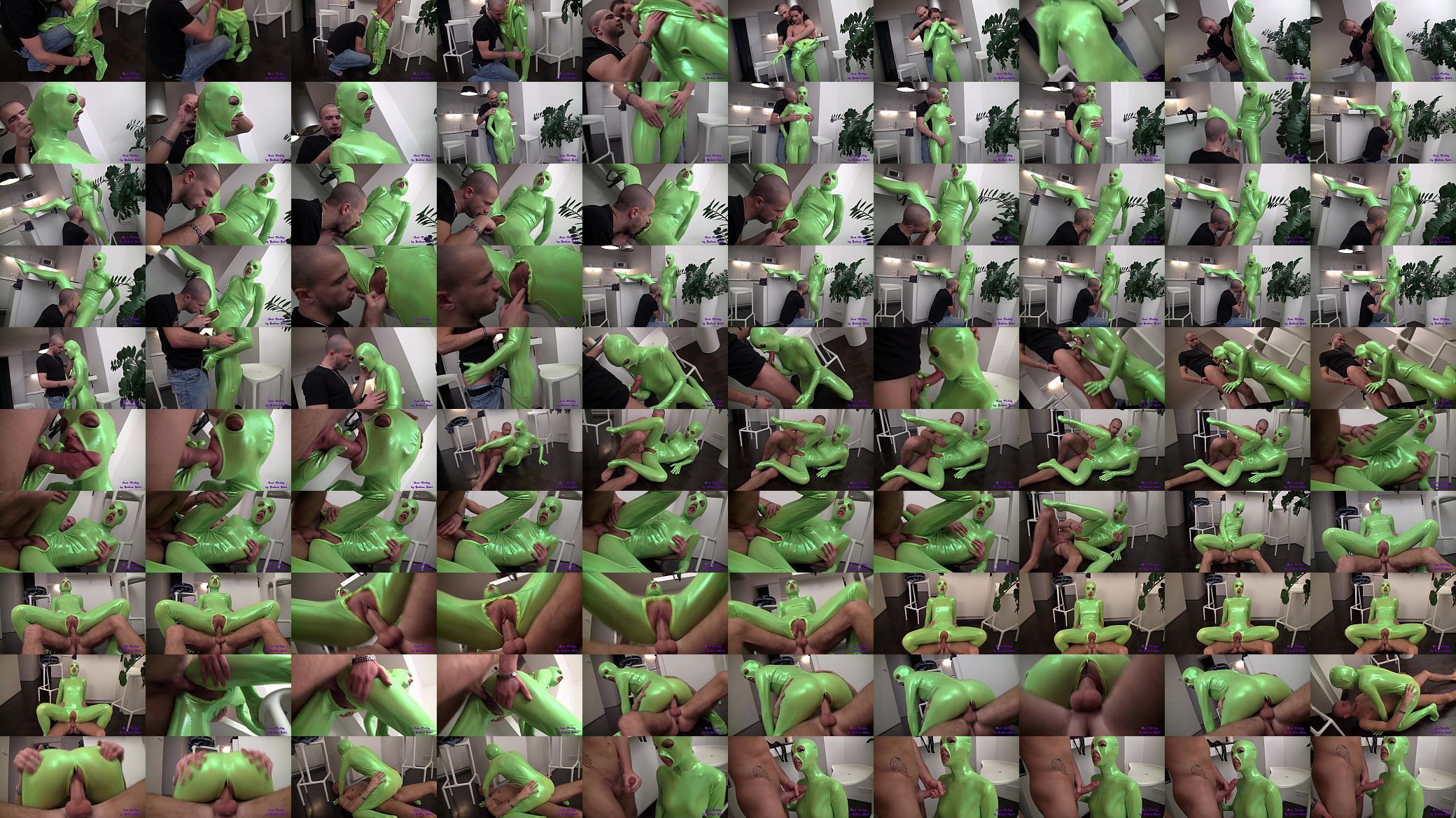 Scopa la fidanzata che indossa un costume molto fetish in latex verde 预览图