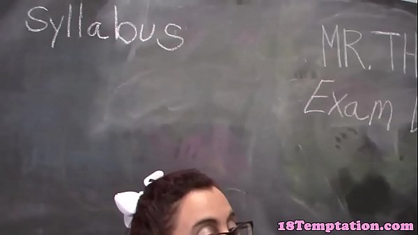 Redhead stepteen jerking teacher in class