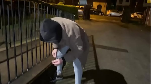 Woman on street gets offered a cigarette to flash and piss in public
