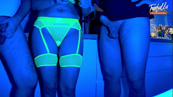 Wife sucks 2 cocks in neon light. Threesome. Full scene. Ep 4601