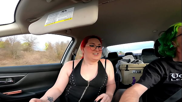 MtF Asian American redhead shemale cum slut ImpregnableLexa gives her Daddy Dominant road head before inserting electric shock anal plug