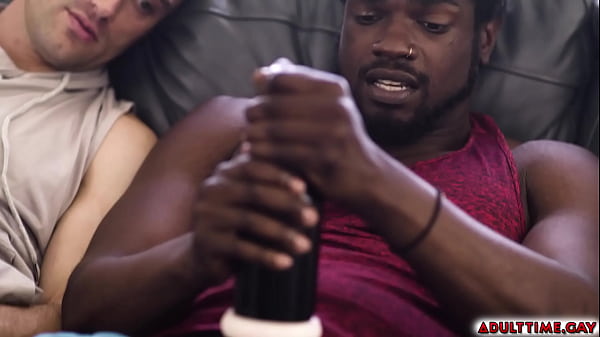 Straight best friends Devin Trez and Damien White plays with their dicks with a flesh light and gets aroused and started to fuck.