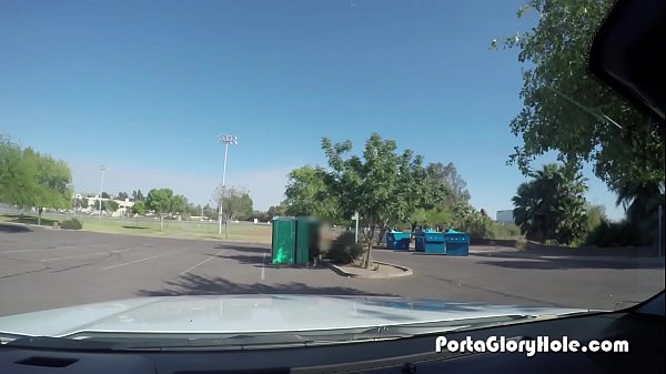 Hot thick blonde sucks cock in porta potty