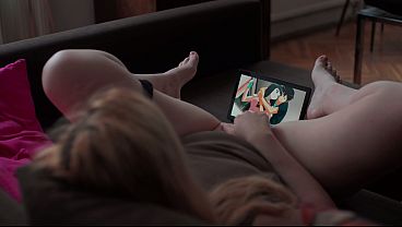 Cute Blonde With Perfect Pussy Watching Hentai
