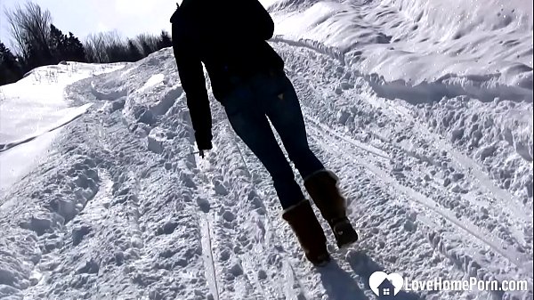 Hot stepmom shows tits and pees in snow