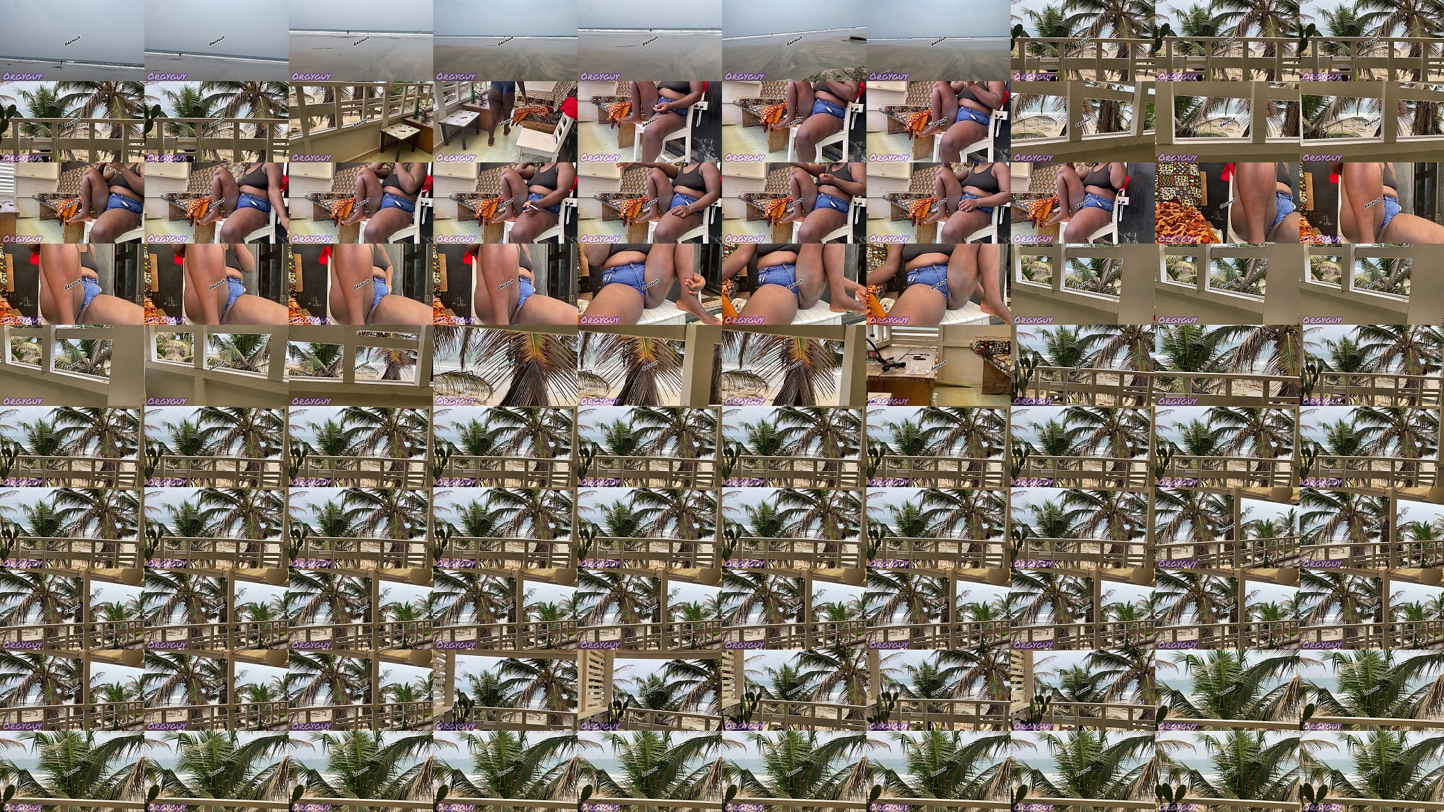 Ebony wife flashes pussy at a beach house 预览图