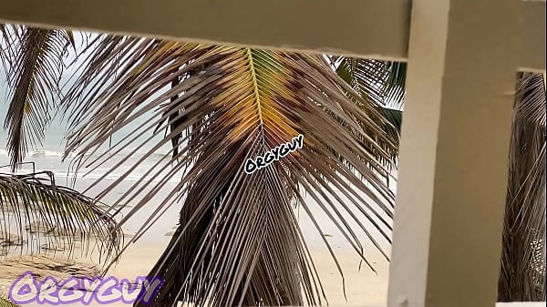 Ebony wife flashes pussy at a beach house