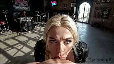 I'm having sex in the rock studio with my boyfriend's bandmate because I couldn't resist when I saw his big black cock [AI]