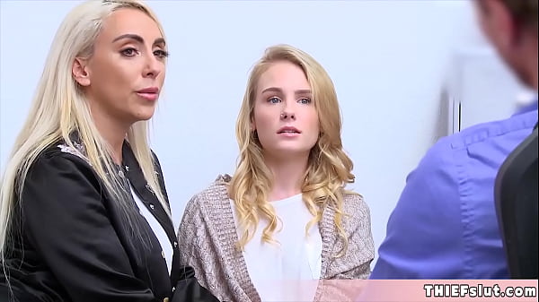 Cute blonde shoplifters caught and now its time for a quick and rough threesome