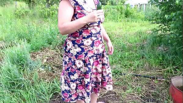 Download Video - Busty milf masturbates with cucumber and strawberries outdoors in a public place Juicy PAWG and big tits in nature Fetish