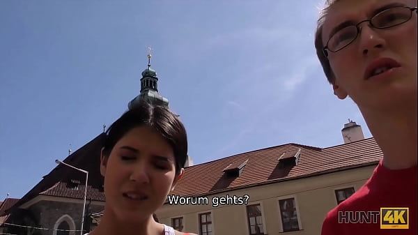 HUNT4K. Nerdy Cuckold obediently watches girlfriends sex with strangers