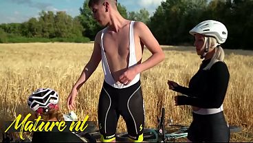 Busty Blonde MILFS Rewarded a Fellow Cyclist For His Help!