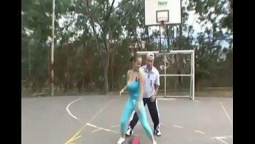 Busty cute petite teen Paris Milan plays on the court