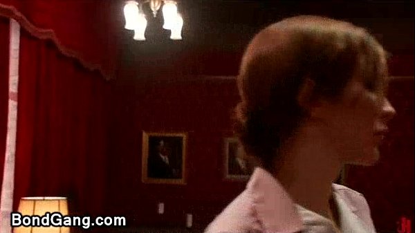 Tied up big boobs blonde fucked by four black dicks