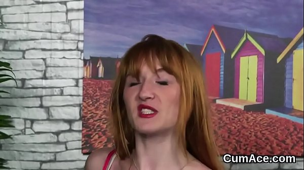Horny bombshell gets cum load on her face gulping all the cum