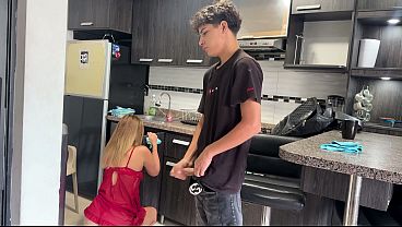 I take advantage of the fact that nobody is home to have really good sex with my stepmother on the stove.