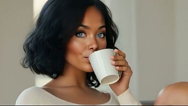 彼女の濡れて滴るおまんこを官能的に指で刺激する最高のシーン – ヤミーとのコーヒーブレイク(AI生成ポルノ)