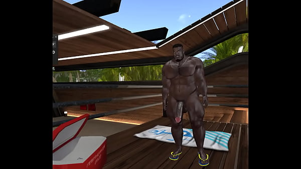 spying on giant black bull with huge cock by pool