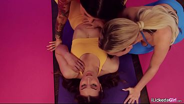 Small tit babe having 3some with lesbian yoga instructors