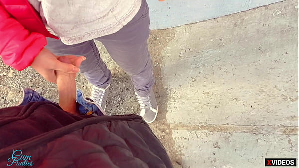 Real public cum panties under the bridge