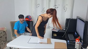 Excited secretary greeted the delivery man!