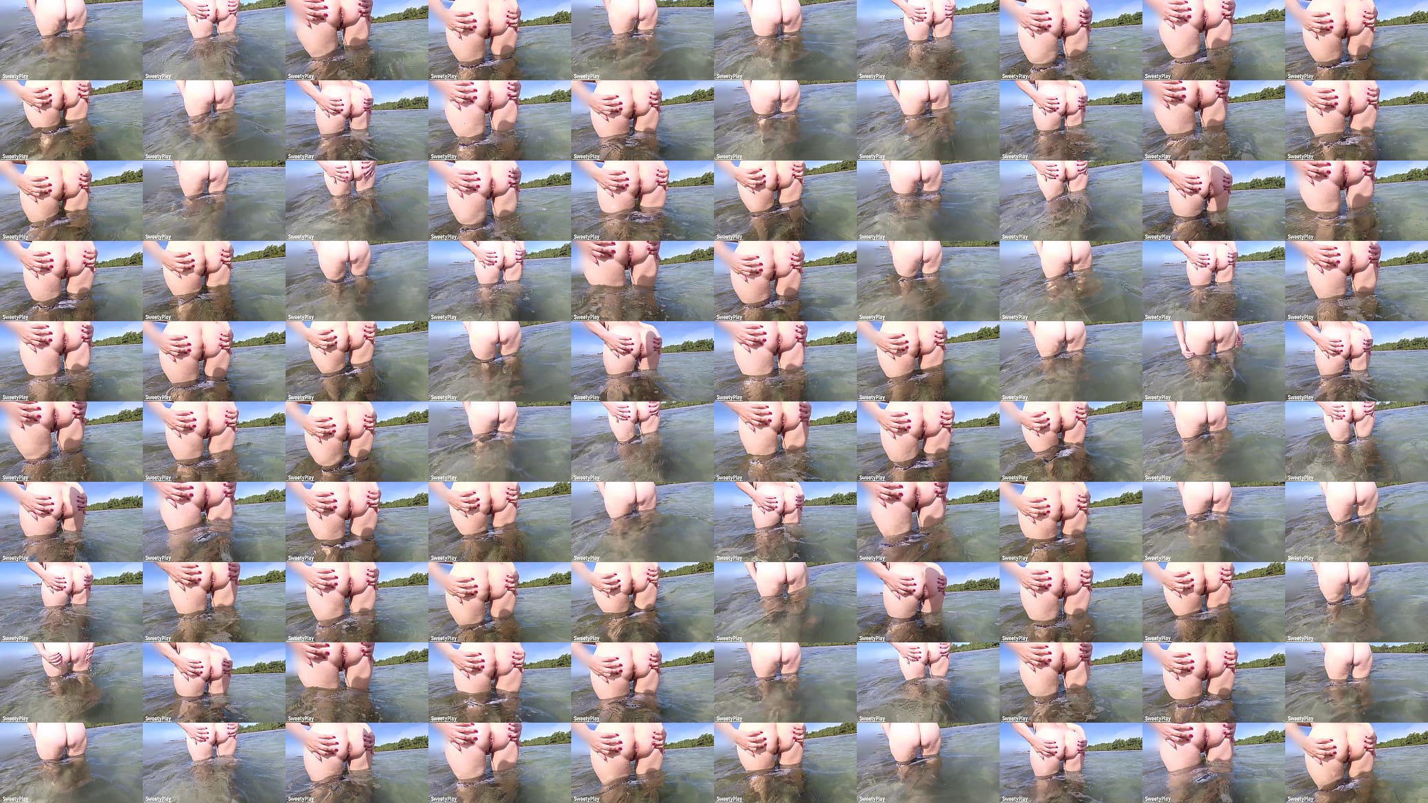 Gaped anal slut pissing in water on public beach 预览图