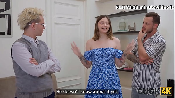 CUCK4K. Little Russian slut Funky Town is roughly fucked on the couch in front of her husband