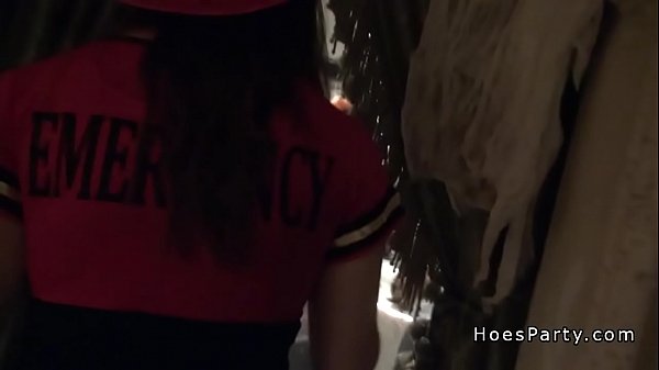 Orgy halloween party with three babes