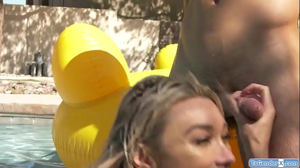 4 trannies barebacked in pool party orgy