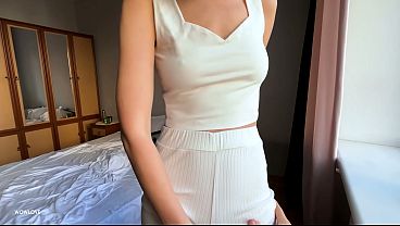 Step Sis helps step bro cum quickly in her panties during morning fitness