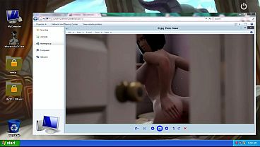 Stepdaughter masturbates her vagina while watching her stepmother and stepfather&period; Hentai game