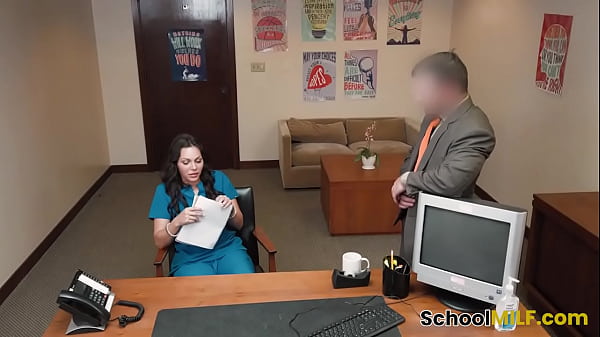 How to be a principal and fuck the attractive MILF nurse Demi Diveena, stepmother of a student with problems with the coach?